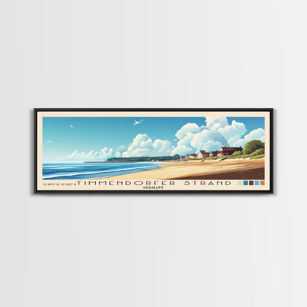 Timmendorfer Strand, Germany Panoramic Beach Print, Vacation Gift, Germany Wall Art, Framed Canvas Print, Framed Beach Painting