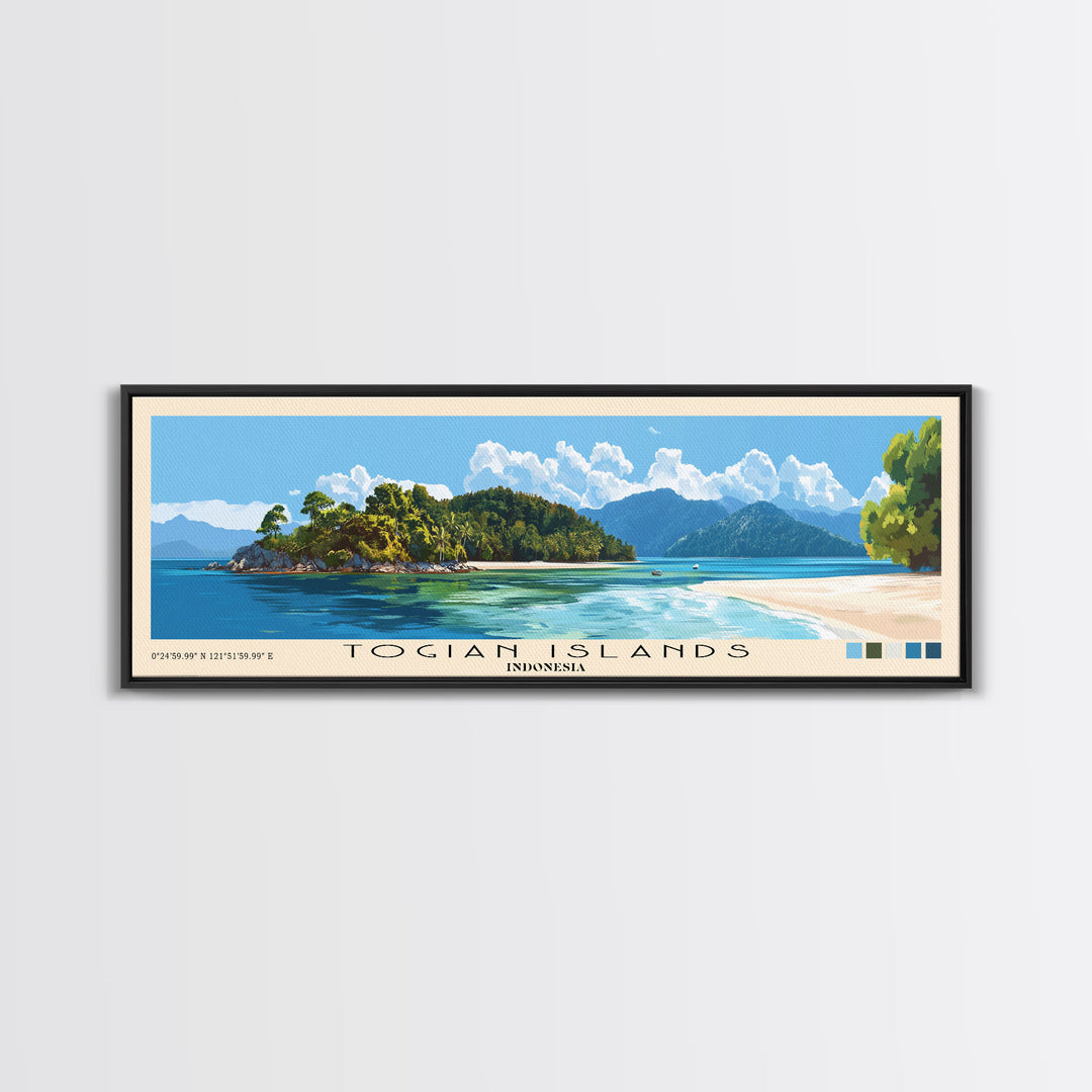 Togian Islands, Indonesia Panoramic Beach Print, Vacation Gift, Indonesia Wall Art, Framed Canvas Print, Framed Beach Painting