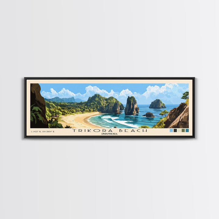 Trikora Beach, Indonesia Panoramic Beach Print, Vacation Gift, Indonesia Wall Art, Beach Painting, Beach Decor, Beach Painting