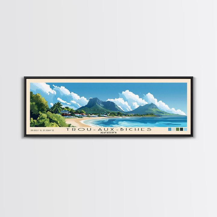 Trou-aux-Biches, Mauritius Panoramic Beach Print, Vacation Gift, Mauritius Wall Art, Beach Painting, Beach Decor, Beach Painting