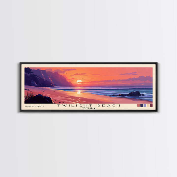 Twilight Beach, Australia Panoramic Beach Print, Vacation Gift, Australia Wall Art, Framed Canvas Print, Framed Beach Painting