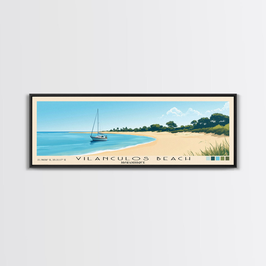 Vilanculos Beach, Mozambique Panoramic Print, Vacation Gift, Mozambique Wall Art, Beach Painting, Beach Decor, Large Wall Art, Wood Frame Art