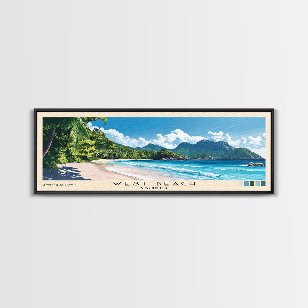 West Beach, Seychelles Panoramic Beach Print, Vacation Gift, Seychelles Wall Art, Beach Painting, Beach Decor, Beach Painting