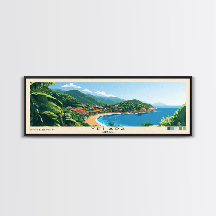 Yelapa, Mexico Panoramic Beach Print, Vacation Gift, Mexico Wall Art, Framed Canvas Print, Framed Beach Painting