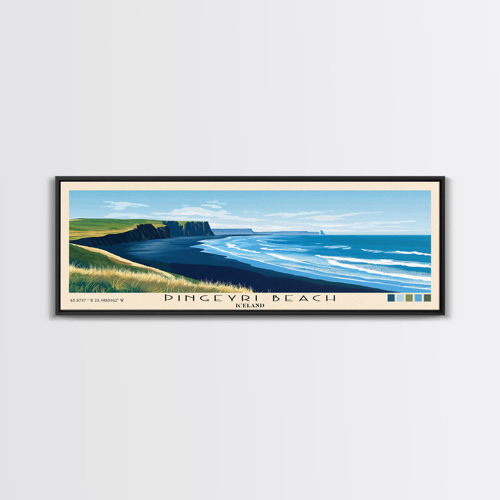 Þingeyri Beach, Iceland Panoramic Beach Print, Vacation Gift, Iceland Wall Art, Framed Canvas Print, Framed Beach Painting