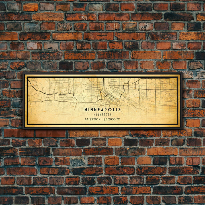 Minneapolis Panoramic map print poster or framed canvas, Minnesota map print poster canvas, Minneapolis road map print poster canvas