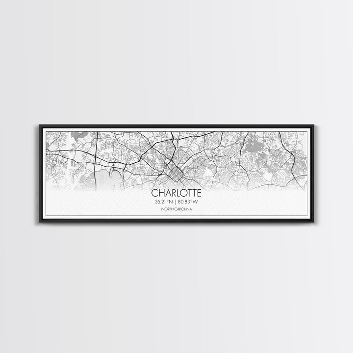 Panoramic Charlotte City Map, North Carolina Art, Map Print, Minimalist Wall Art, Canvas Art, Housewarming Gift, Street Map, Closing Gift