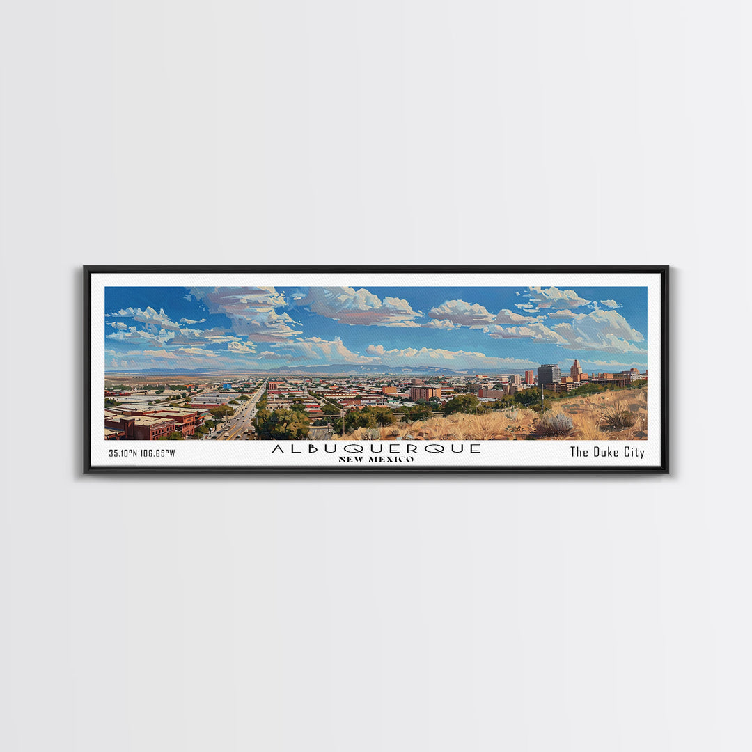 Albuquerque New Mexico Panoramic Painting, Watercolor Framed Canvas Print, Scenic City Art, Travel Poster, Home Decor, Office Wall Art, Gift Idea