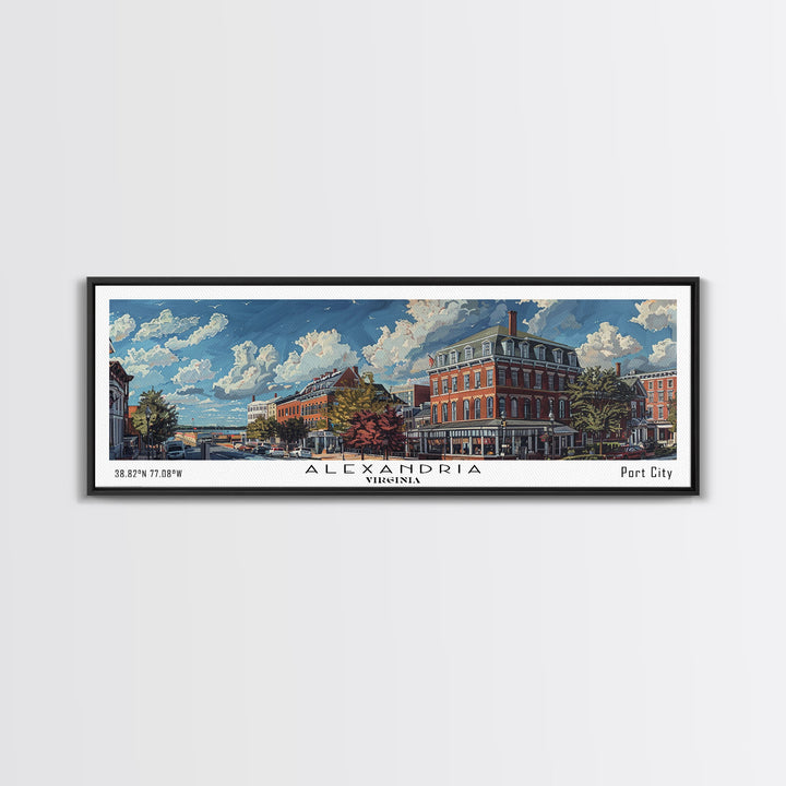 Alexandria Virginia Panoramic Painting, Watercolor Framed Canvas Print, Scenic City Art, Travel Poster, Wall Hanging, Home Decor, Living Room Art