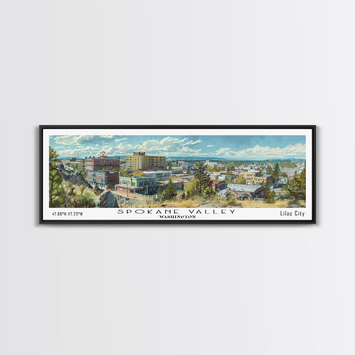 Spokane Valley Washington Travel Poster, Framed Canvas Print, Wall Art, Home Decor, Travel Gift, Living Room Art, Retro Style Art