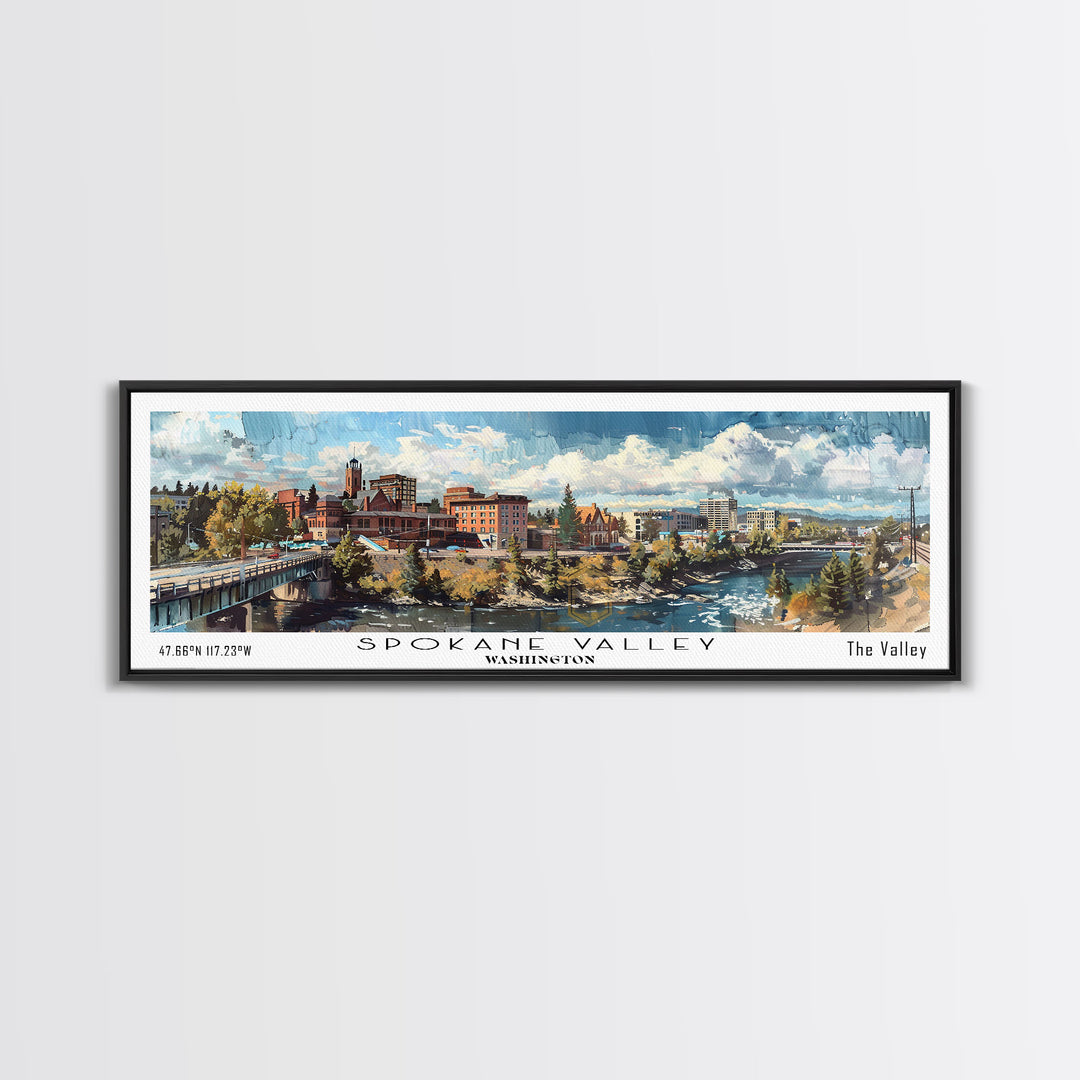 Spokane Valley Washington Travel Poster, Framed Canvas Print, Office Art, Wall Hanging, Travel Gift, Living Room Art, Vintage Style