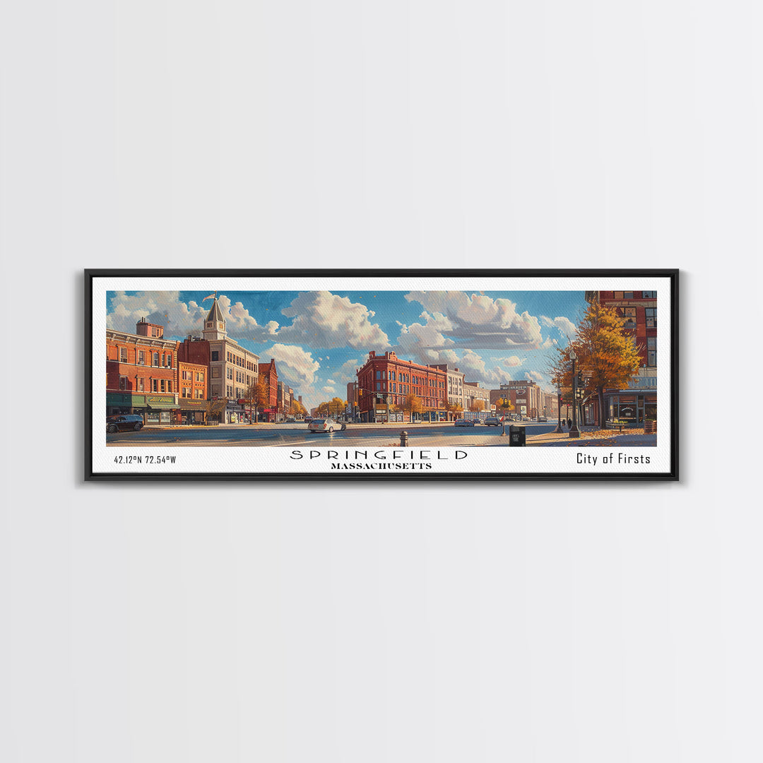 Springfield Massachusetts Travel Poster, Framed Canvas Print, Wall Art, Home Decor, Office Art, Living Room Art, Travel Gift, Vintage Style