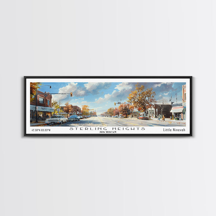 Sterling Heights Michigan Travel Poster, Framed Canvas Print, Office Art, Wall Hanging, Travel Gift, Living Room Art, Vintage Style