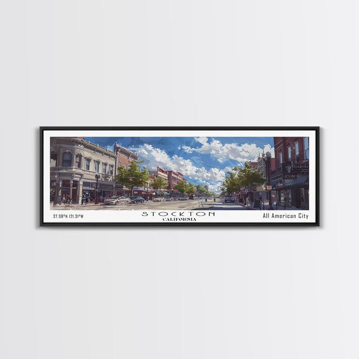 Stockton California Travel Poster, Framed Canvas Print, Wall Art, Home Decor, Travel Print, Office Decor, Living Room Art, Gift Idea