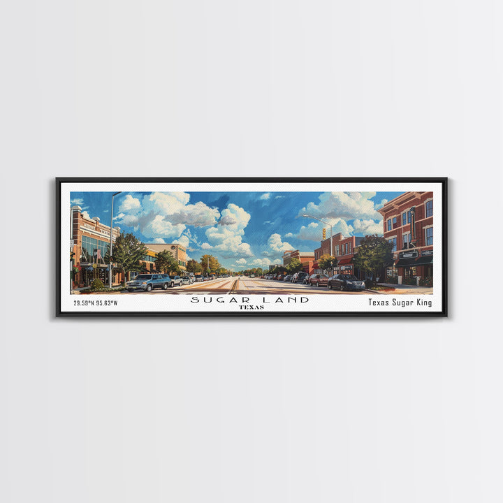 Sugarland Texas Travel Poster, Framed Canvas Print, Wall Art, Home Decor, Travel Gift, Living Room Art, Retro Style Art