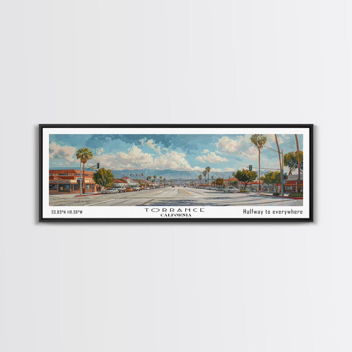 Torrance California Panoramic Art, Framed Canvas Print, Vintage Style Travel Poster, Unique Home Decor, Office Wall Art, Artistic Gift