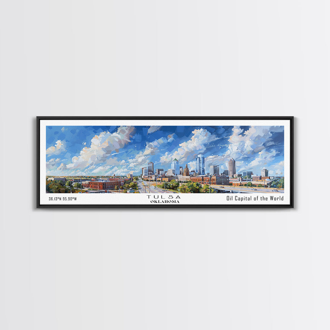 Tulsa Oklahoma Panoramic Painting, Framed Canvas Print, Vintage Travel Poster, Artistic Home Decor, Unique Office Wall Art, Gift Idea