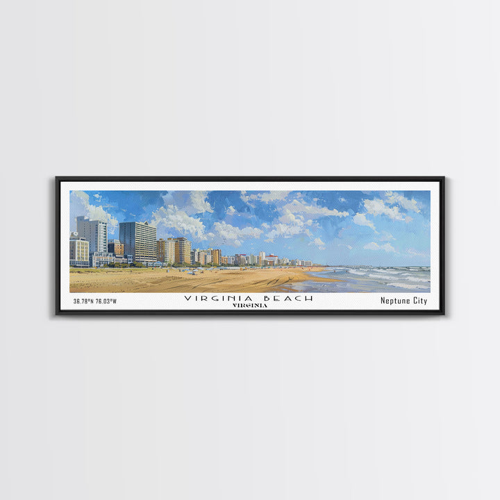 Virginia Beach Virginia Panoramic Framed Canvas Print, Vintage Travel Poster, Unique Wall Art, Artistic Living Room Decor, Office Gift, Home Decoration