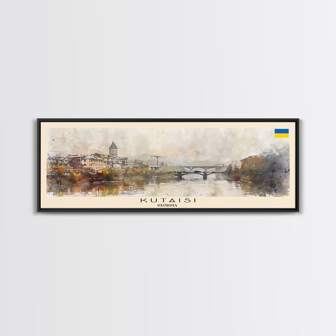 Kutaisi Georgia Panoramic Travel Poster, Framed Canvas Print or Metal Wall Art, Travel Art, Home Decor, Panoramic Painting, Midcentury Art