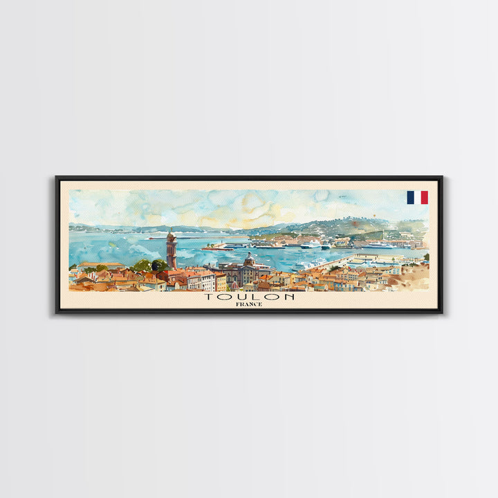 Toulon France Panoramic Travel Poster, Framed Canvas Print or Metal Wall Art, Travel Art, Home Decor, Panoramic Painting, Midcentury Art