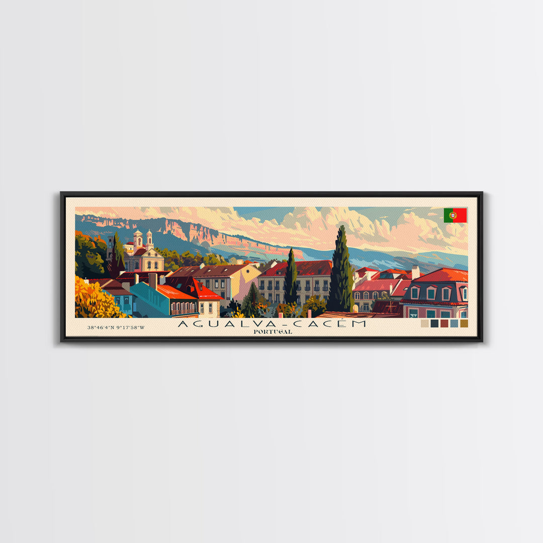 Agualva Portugal Wall Art, Panoramic Travel Poster, Panoramic Framed Canvas Print, City Wall Art, Wall Hanging Home Decor, Travel Art