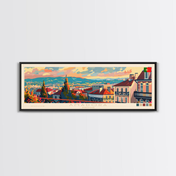 Amadora Portugal Travel Print Wall Art, Panoramic City Art, Travel Art, Wall Decor, Vacation Gift, Framed Canvas Print Or Metal Art