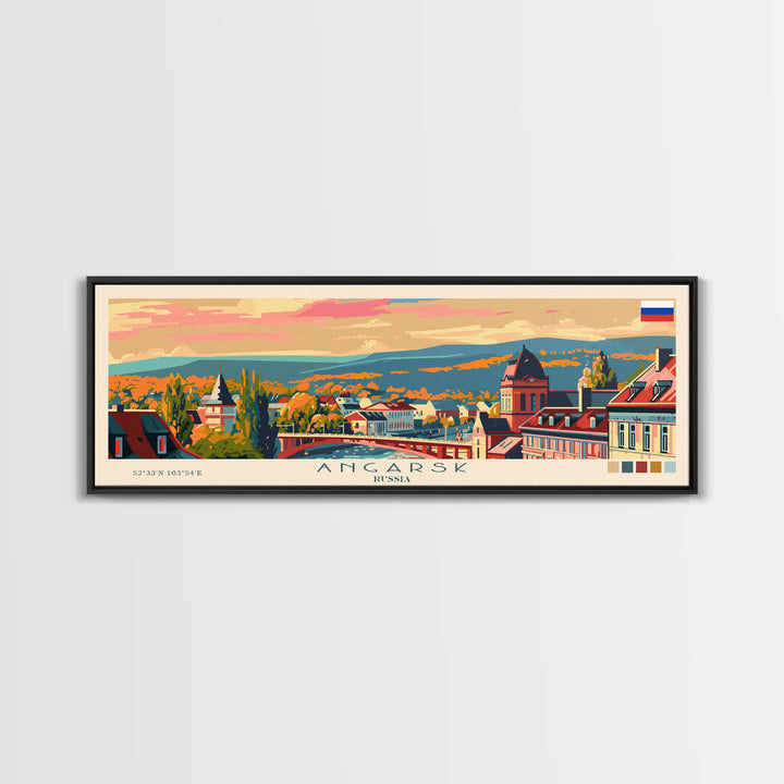 Angarsk Russia Panoramic Travel Poster, Framed Canvas Print or Metal Wall Art, Travel Art, Home Decor, Panoramic Painting, Midcentury Art