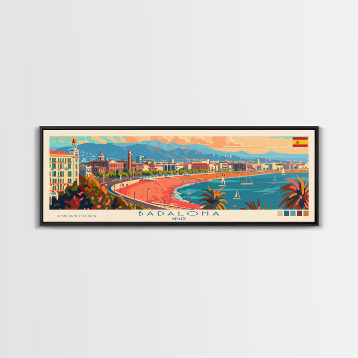 Badalona Spain Travel Print Wall Art, Panoramic City Art, Travel Art, Wall Decor, Vacation Gift, Framed Canvas Print Or Metal Art