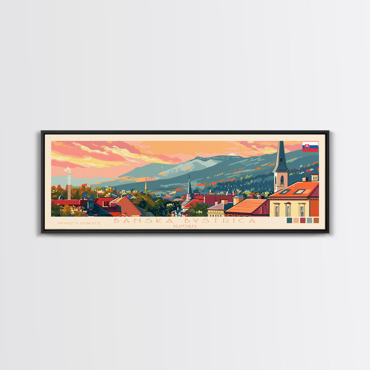 Banska Bystrica Wall Art, Panoramic Travel Poster, Panoramic Framed Canvas Print, City Wall Art, Wall Hanging Home Decor, Travel Art