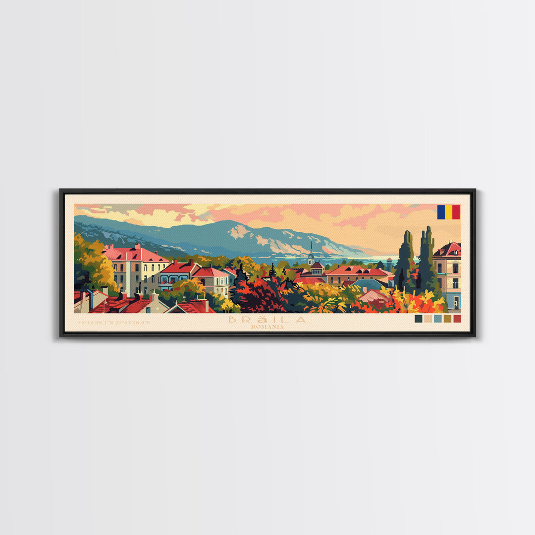 Braila Romania Travel Art, City Art, Framed Canvas Print or Metal Wall Art, Europe Travel Poster, Panoramic Wall Art, Extra Wide Wall Art