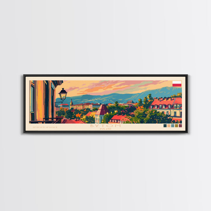 Bytom Poland Panoramic Travel Poster, Framed Canvas Print or Metal Wall Art, Travel Art, Home Decor, Panoramic Painting, Midcentury Art