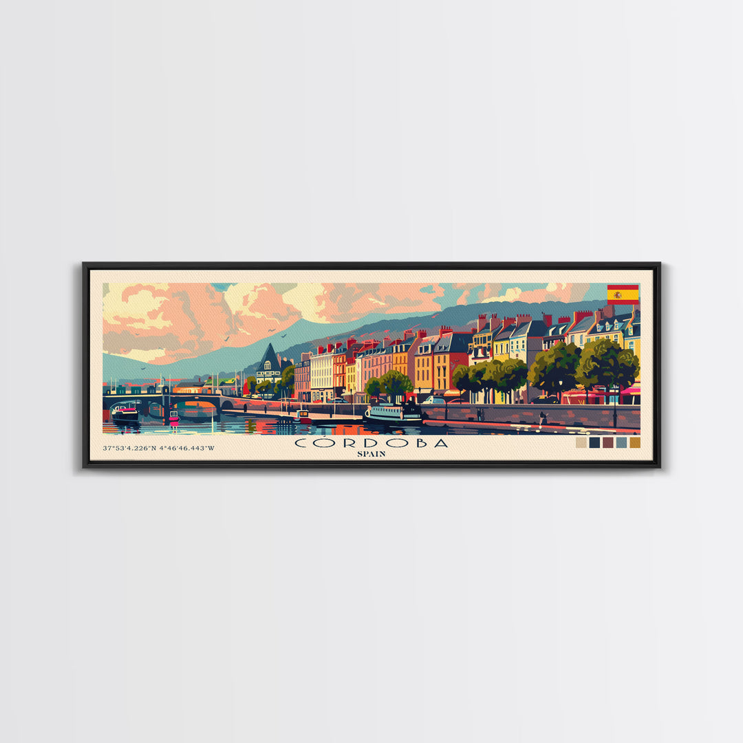 Cordoba Spain Travel Art, City Art, Framed Canvas Print or Metal Wall Art, Europe Travel Poster, Panoramic Wall Art, Extra Wide Wall Art