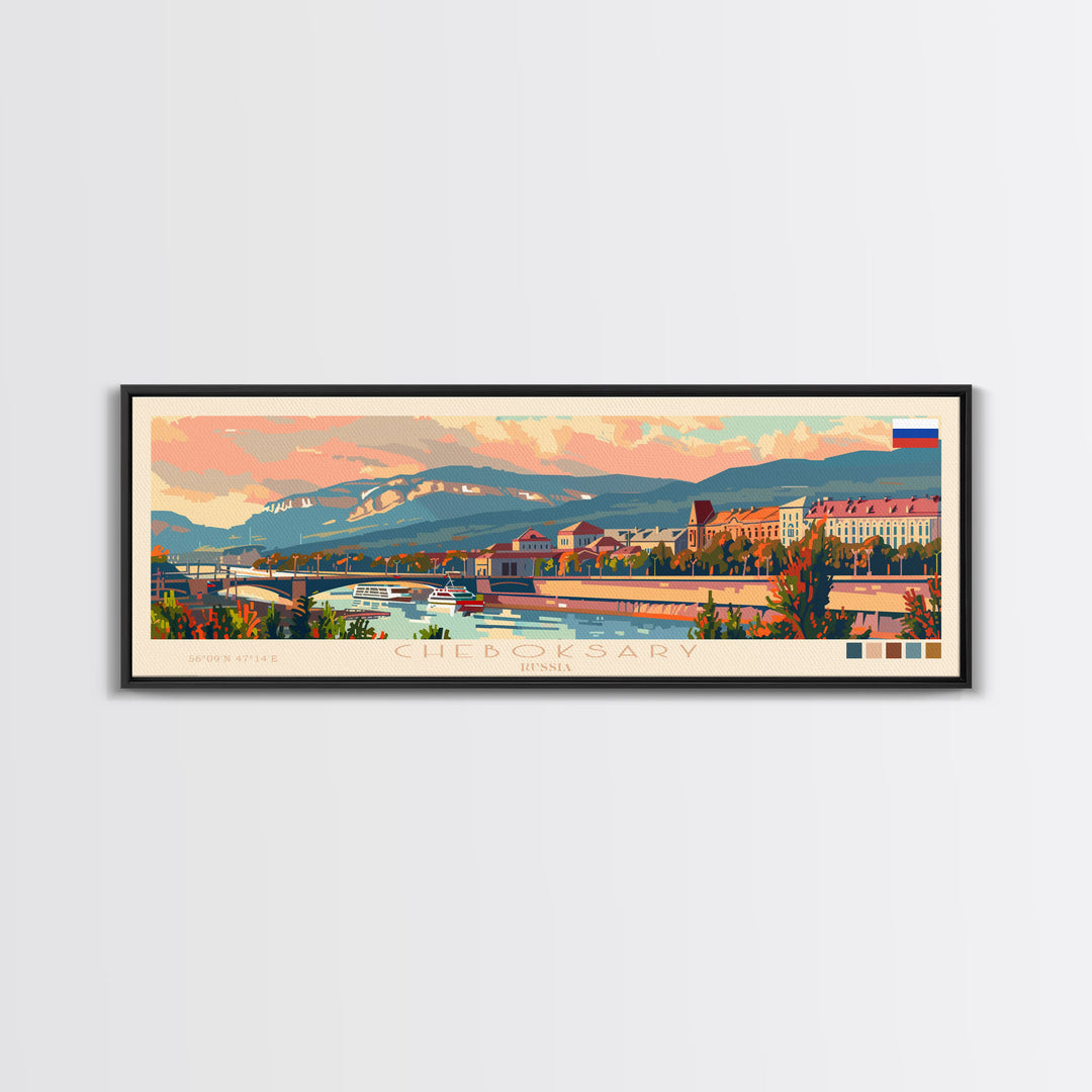 Cheboksary Russia Travel Art, City Art, Framed Canvas Print or Metal Wall Art, Europe Travel Poster, Panoramic Wall Art, Extra Wide Wall Art