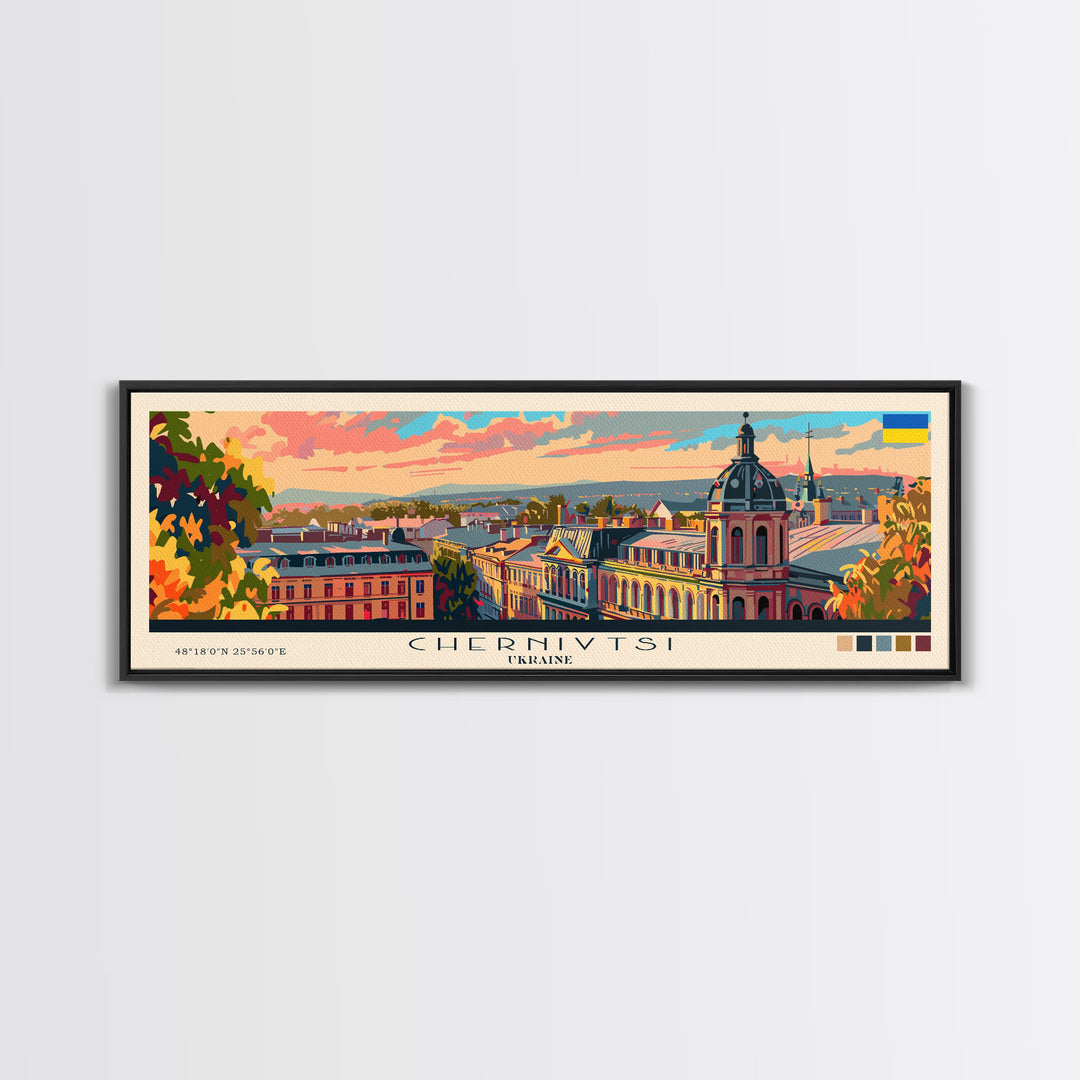 Chernihiv Ukraine Panoramic Travel Poster, Framed Canvas Print or Metal Wall Art, Travel Art, Home Decor, Panoramic Painting, Midcentury Art