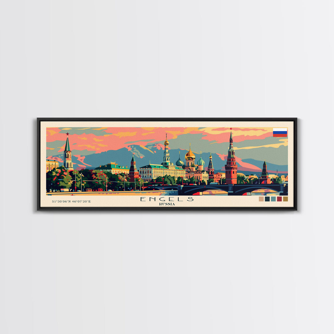 Engels Russia Panoramic Travel Poster, Framed Canvas Print or Metal Wall Art, Travel Art, Home Decor, Panoramic Painting, Midcentury Art