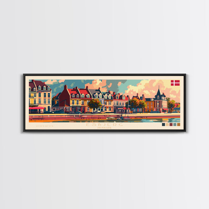 Esbjerg Denmark Travel Art, City Art, Framed Canvas Print or Metal Wall Art, Europe Travel Poster, Panoramic Wall Art, Extra Wide Wall Art