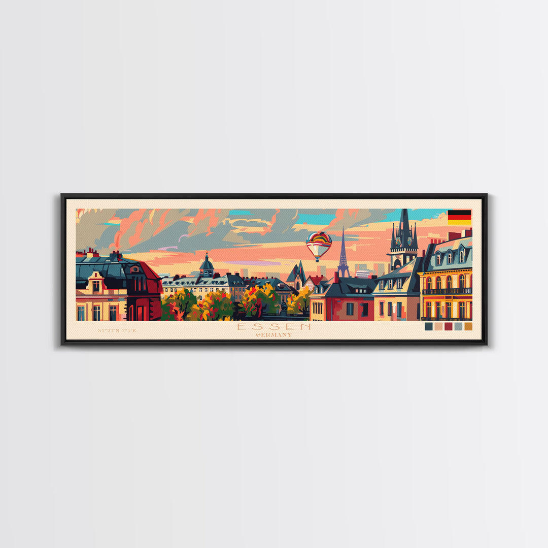 Essen Germany Travel Print Wall Art, Panoramic City Art, Travel Art, Wall Decor, Vacation Gift, Framed Canvas Print Or Metal Art