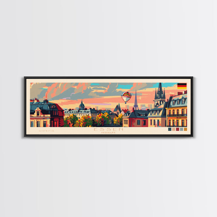 Essen Germany Travel Print Wall Art, Panoramic City Art, Travel Art, Wall Decor, Vacation Gift, Framed Canvas Print Or Metal Art