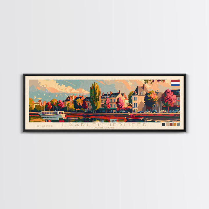 Haarlemmermeer Netherlands Panoramic Travel Poster, Framed Canvas Print or Metal Wall Art, Travel Art, Home Decor, Panoramic Painting, Midcentury Art