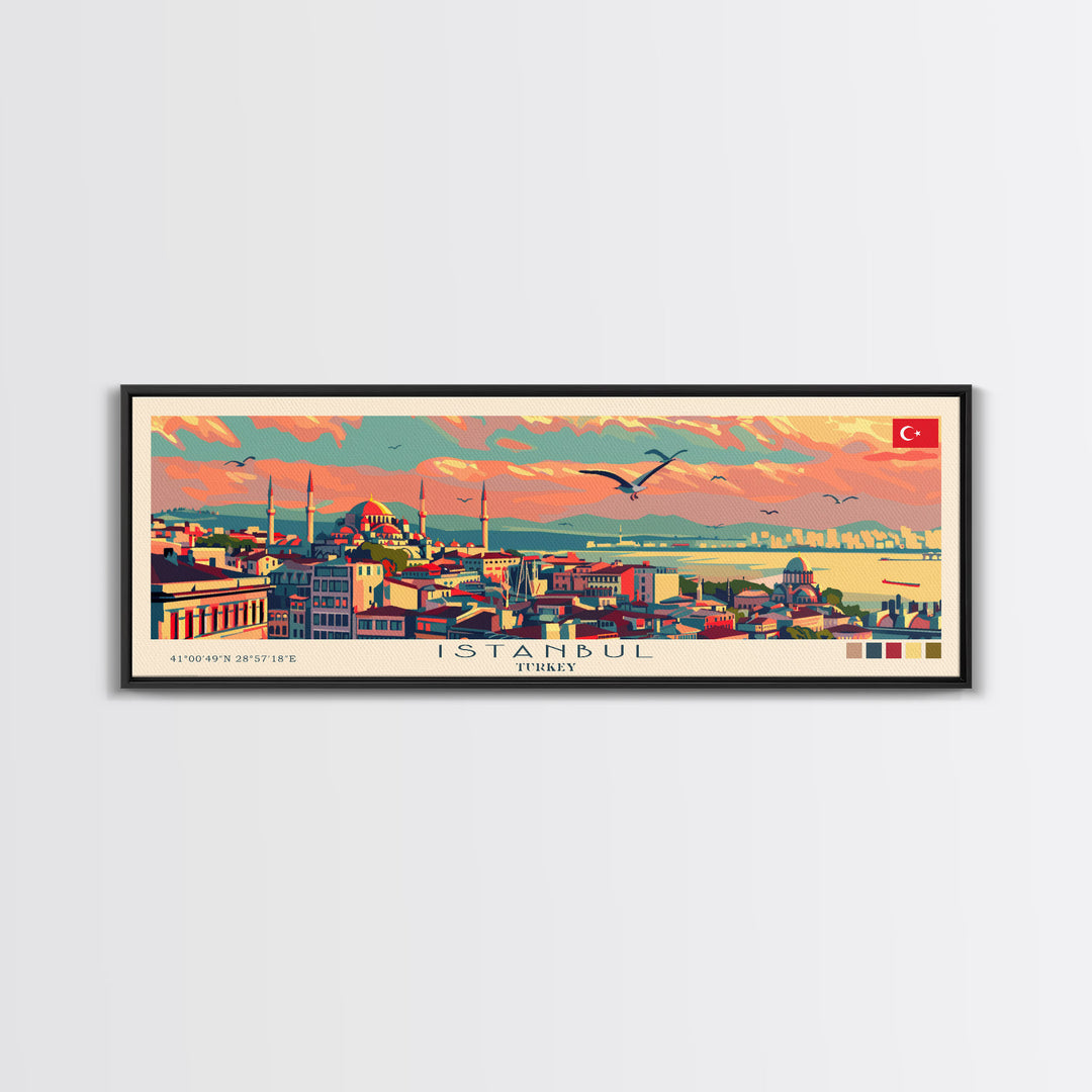 Istanbul Turkey Travel Print Wall Art, Panoramic City Art, Travel Art, Wall Decor, Vacation Gift, Framed Canvas Print Or Metal Art