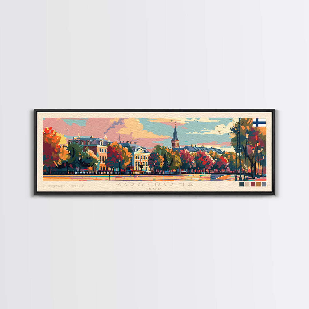 Kostroma Russia  Wall Art, Panoramic Travel Poster, Panoramic Framed Canvas Print, City Wall Art, Wall Hanging Home Decor, Travel Art