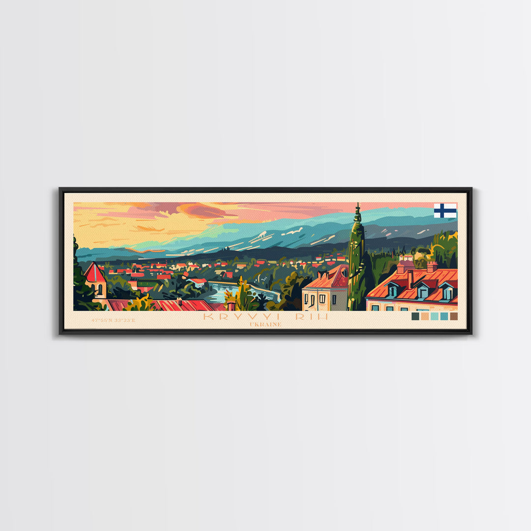 KryvyiRih Ukraine Panoramic Travel Poster, Framed Canvas Print or Metal Wall Art, Travel Art, Home Decor, Panoramic Painting, Midcentury Art