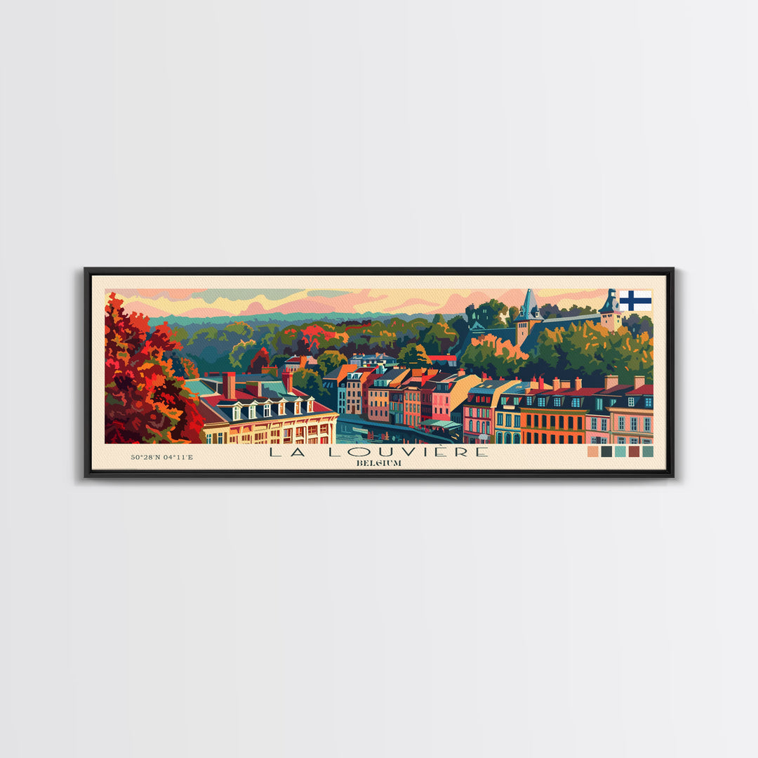 La Louvire Belgium Travel Art, City Art, Framed Canvas Print or Metal Wall Art, Europe Travel Poster, Panoramic Wall Art, Extra Wide Wall Art