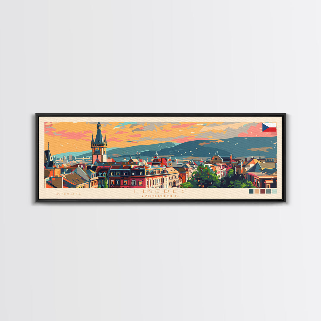 Liberec Czech Republic Travel Art, City Art, Framed Canvas Print or Metal Wall Art, Europe Travel Poster, Panoramic Wall Art, Extra Wide Wall Art