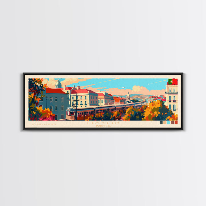 Lisbon Portugal Travel Print Wall Art, Panoramic City Art, Travel Art, Wall Decor, Vacation Gift, Framed Canvas Print Or Metal Art