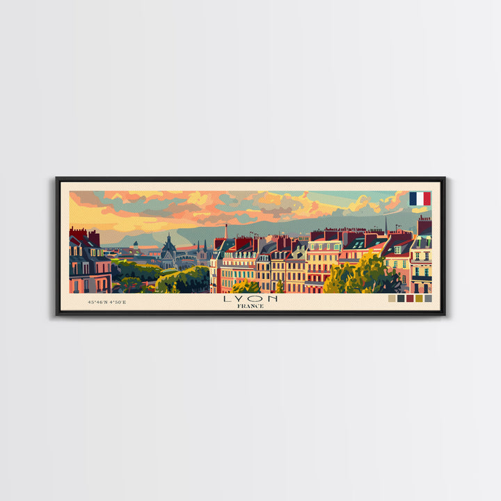 Lyon France Travel Print Wall Art, Panoramic City Art, Travel Art, Wall Decor, Vacation Gift, Framed Canvas Print Or Metal Art