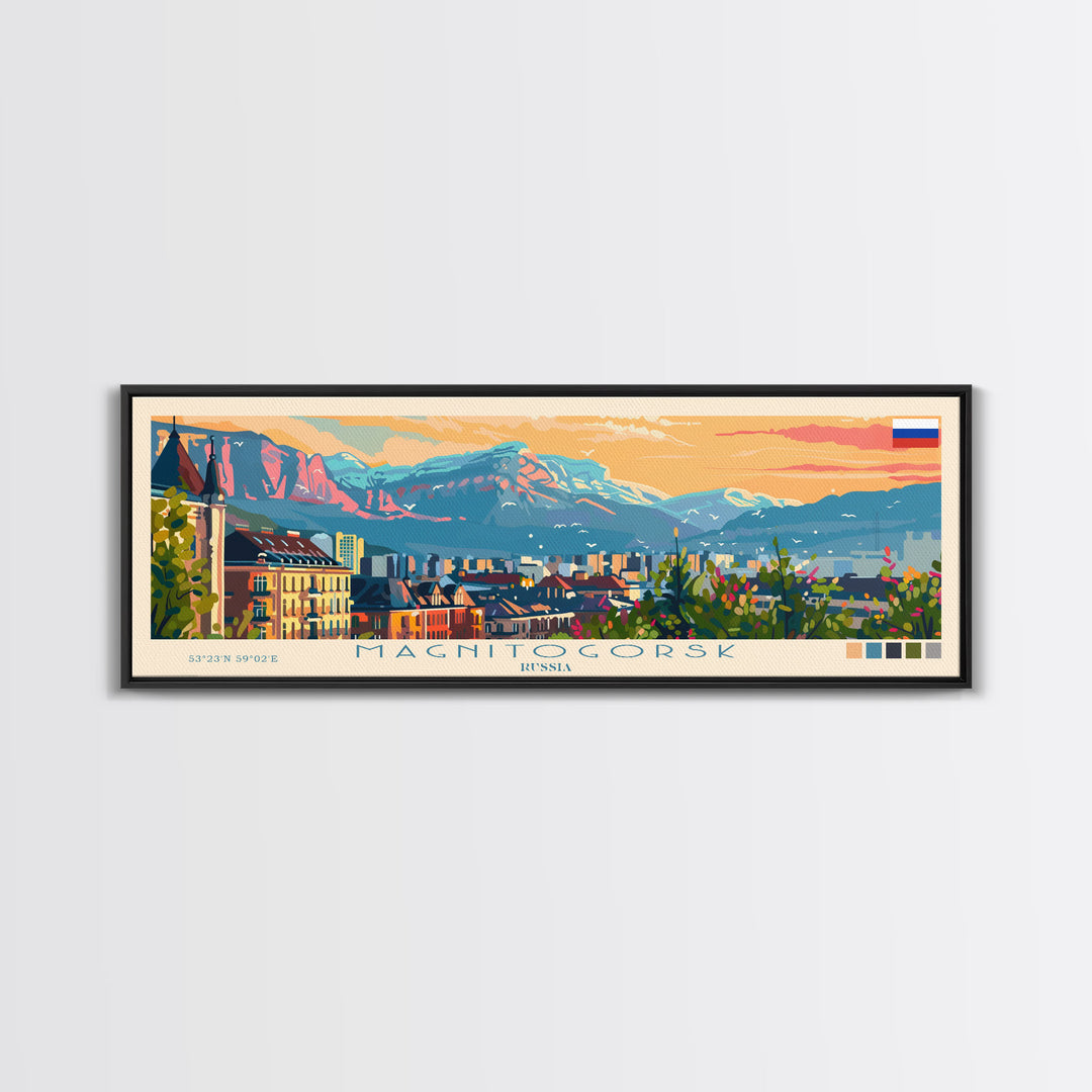 Magnitogorsk Russia Travel Print Wall Art, Panoramic City Art, Travel Art, Wall Decor, Vacation Gift, Framed Canvas Print Or Metal Art