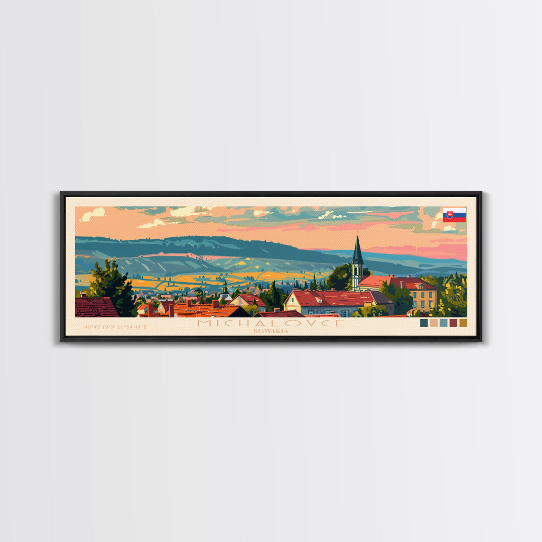 Michalovce Slovakia Travel Art, City Art, Framed Canvas Print or Metal Wall Art, Europe Travel Poster, Panoramic Wall Art, Extra Wide Wall Art