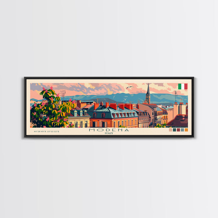 Modena Italy Travel Print Wall Art, Panoramic City Art, Travel Art, Wall Decor, Vacation Gift, Framed Canvas Print Or Metal Art