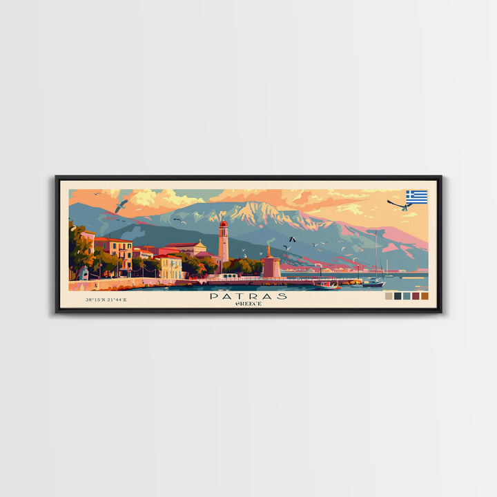 Patras Greece Travel Art, City Art, Framed Canvas Print or Metal Wall Art, Europe Travel Poster, Panoramic Wall Art, Extra Wide Wall Art